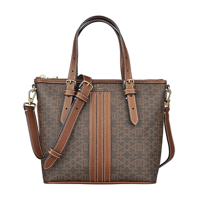BALLY DAMIRAH 金字LOGO字母印花TPU拉鍊手提斜背托特包(展示品/小/棕)