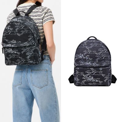 LONGCHAMP LE PLIAGE COLLECTION系列駿馬塗鴉丹寧布後背包(海軍藍)