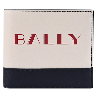BALLY BIFOLD 撞色牛皮對開式8卡短夾(白/深藍)