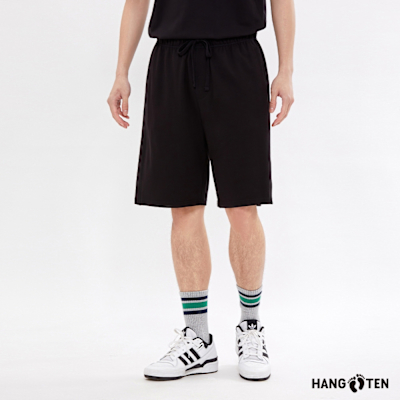 Hang Ten-男裝-毛圈布後口袋刺繡抽繩短褲-黑色