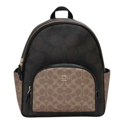 COACH-COURT 防刮撞色拼接雙拉鍊後背包(深咖x卡其)