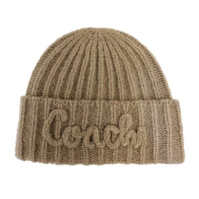 COACH 字母LOGO混羊毛保暖毛帽(灰棕)