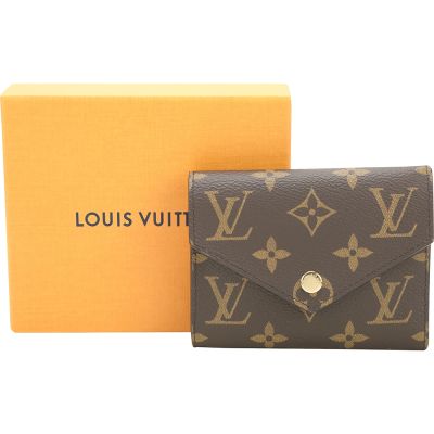 LOUIS VUITTON路易威登 Louis Vuitton LV路易威登 M62360 Victorine 老花帆布信封三折短夾(咖啡色/芭蕾粉內裡)