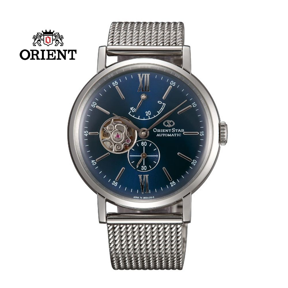 ORIENT STAR 東方之星 OPEN HEART 紳士小鏤空機械錶 鋼帶款 藍色 WZ0151DK - 40mm
