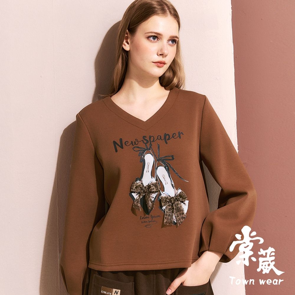 【TOWNWEAR棠葳】 時髦豹紋印圖上衣(中大尺碼/女上衣/女上著/棉質/文字/素色/百搭) (咖啡色系)