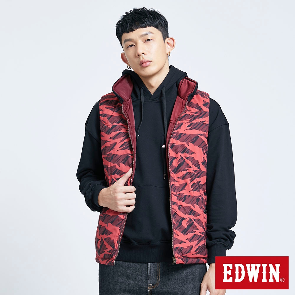 EDWIN 男裝 EDGE 雙面穿舖棉背心-朱紅色