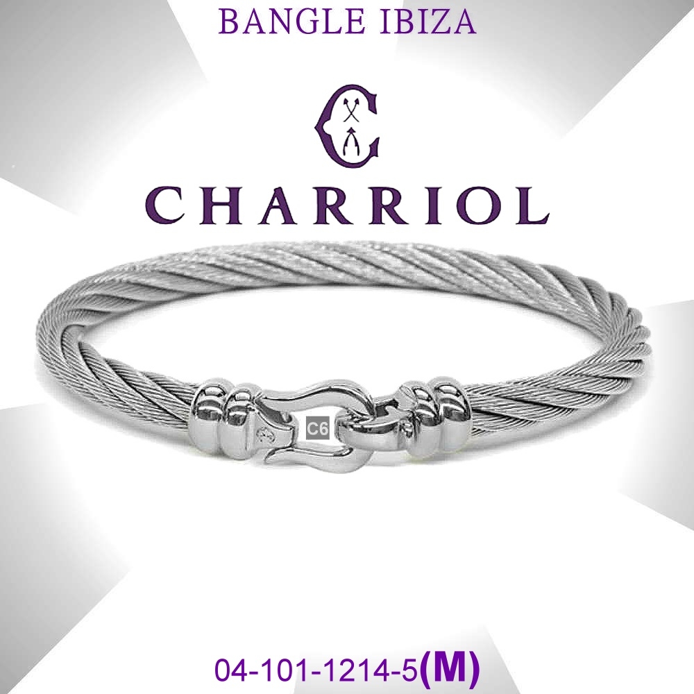 CHARRIOL夏利豪 Bangle Ibiza伊維薩島鉤眼鋼索手環 銀色扣頭M款 C6(04-101-1214-5-M)