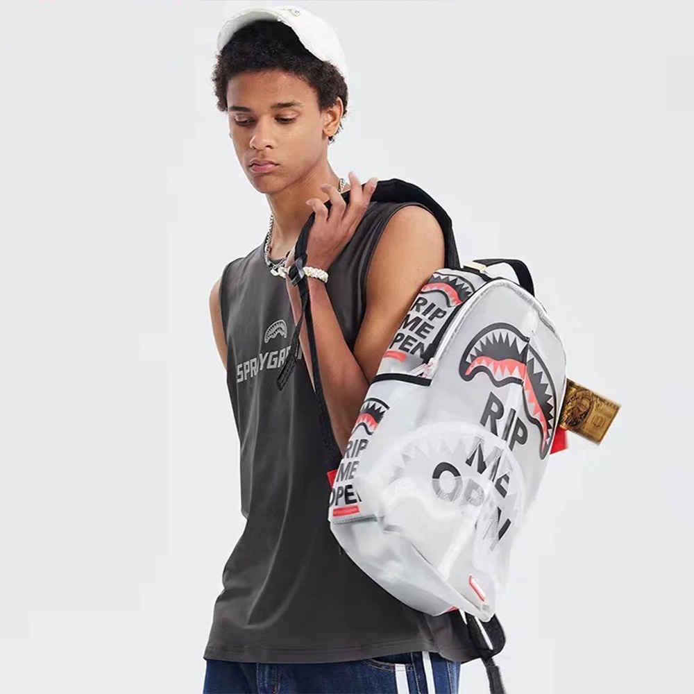 SPRAYGROUND-OPEN THE LOVE磨砂半透明鯊魚大容量後背包-白色| 後背包