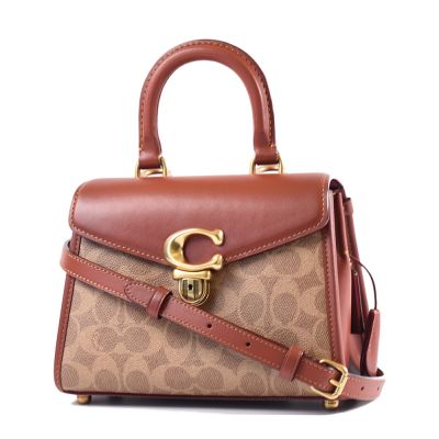 COACH 專櫃款 Sammy 21 緹花LOGO防刮插釦手提/斜背二用包-棕色
