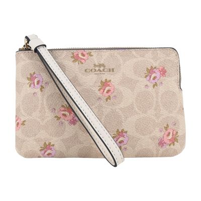 COACH馬車印花LOGO拉鍊手拿包(卡其)