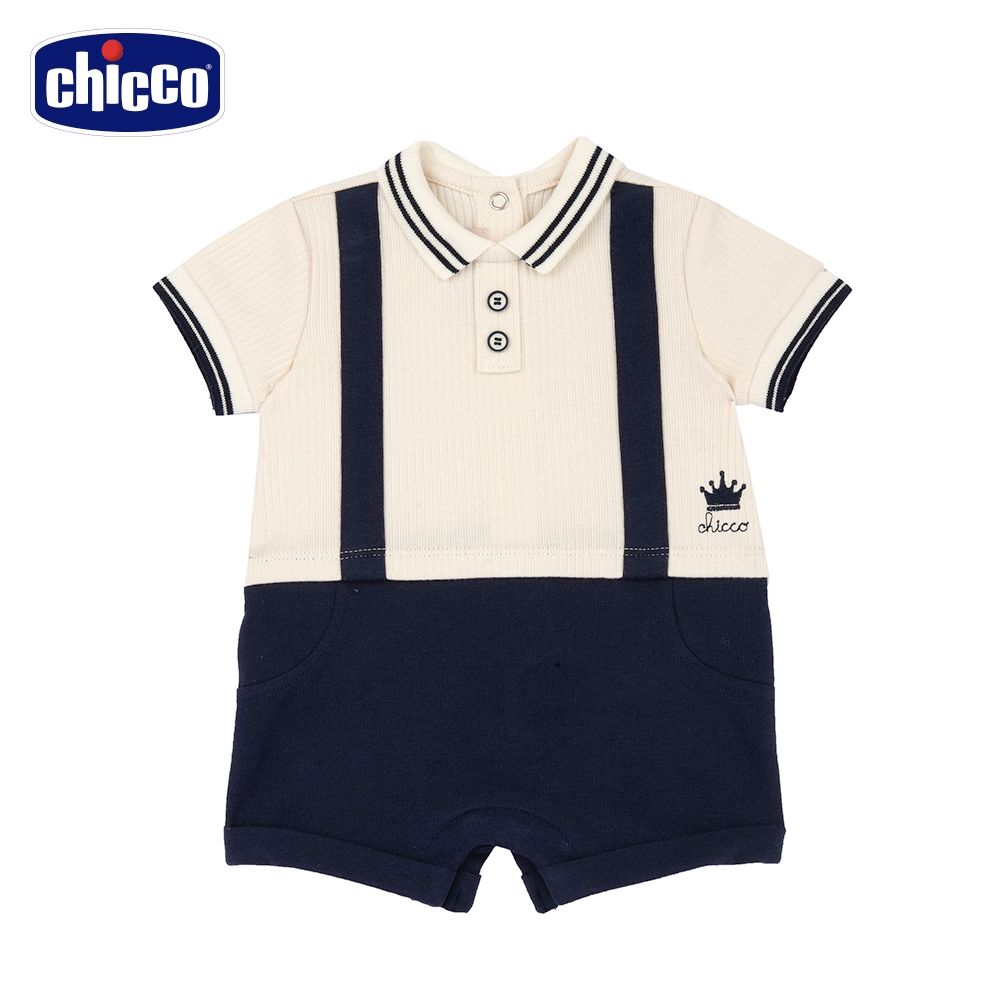 chicco官方直營-皇室小熊-假兩件式有領短袖兔裝