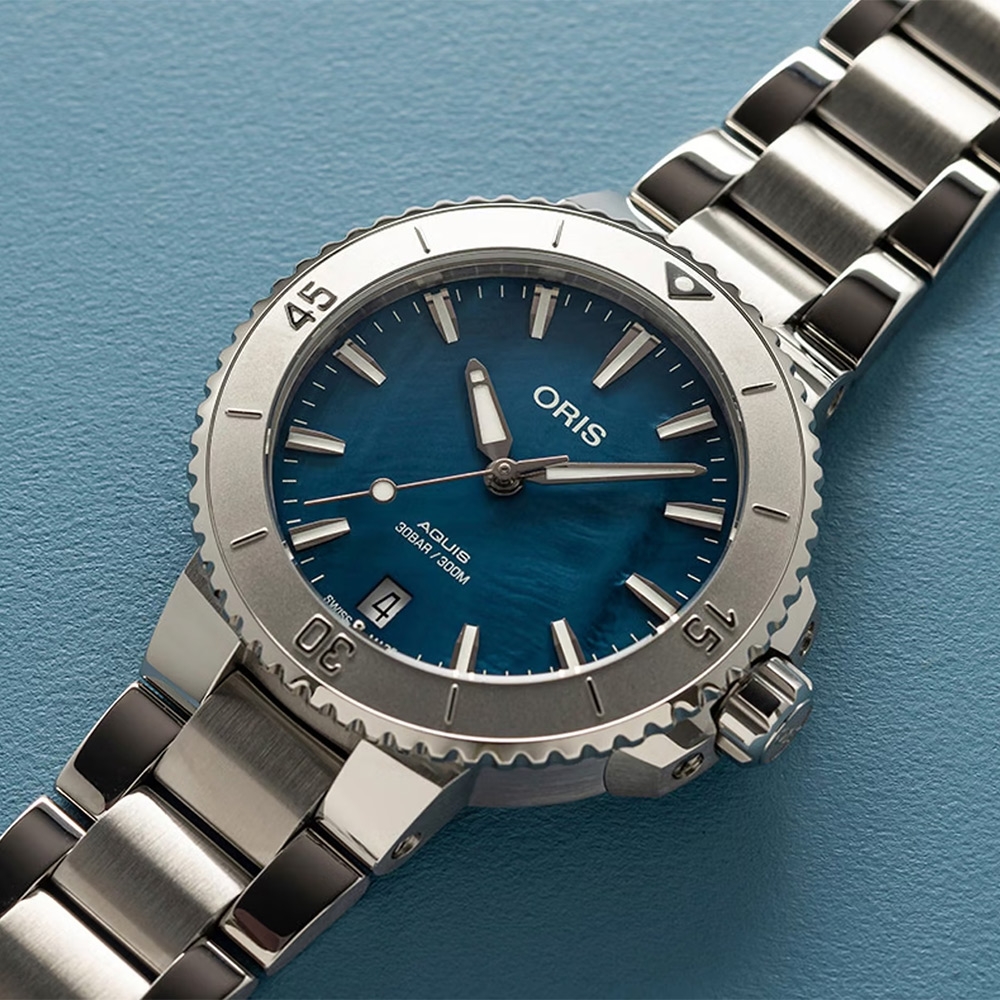 Oris 豪利時 Aquis 時間之海 300米潛水珍珠貝機械女錶-36.5mm 0173377704155-0781805P