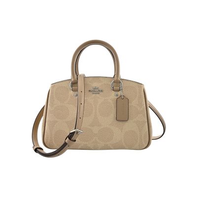 COACH Savannah carryall 沙色C Logo PVC三層手提/肩斜背包(小款)