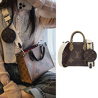 LV LOUIS VUITTON路易威登 M46373 經典 ONTHEGO PM Monogram 雙色帆布手提 / 斜背包