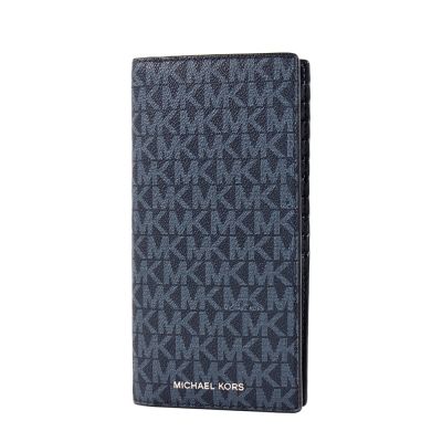 MICHAEL KORS 男款 Cooper 緹花LOGO防刮十字紋對開長夾-藍色