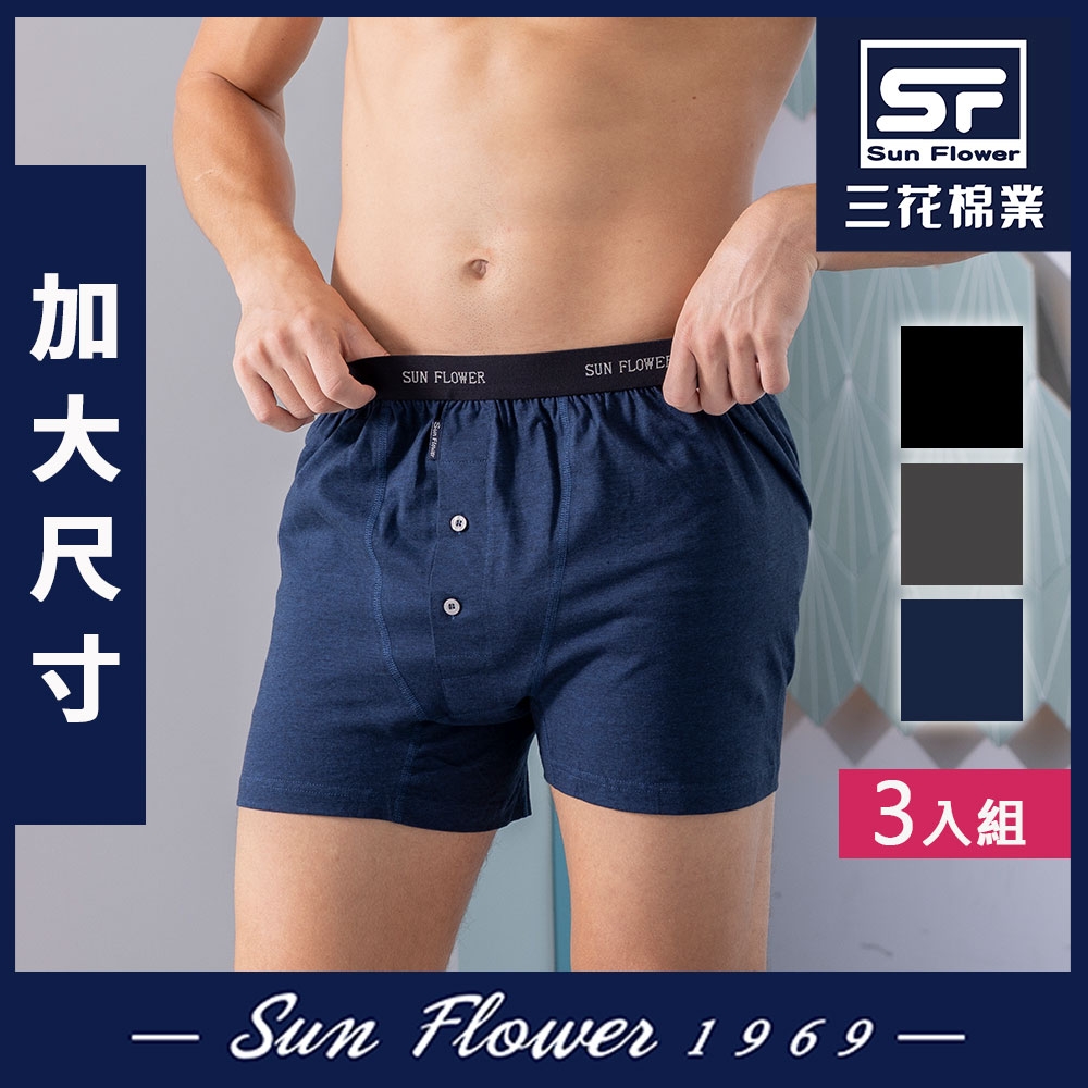男內褲 三花Sun Flower大尺碼內褲5片式針織平口褲(3件組) (暢銷混色組)