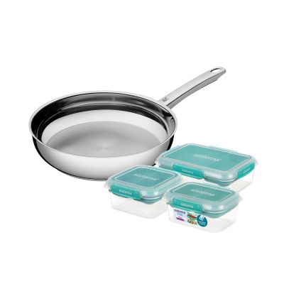 WMF Profi Pfannen不鏽鋼煎鍋28cm+SISTEMA 隨行保鮮盒三入組(1L+1.15L+2.2L)