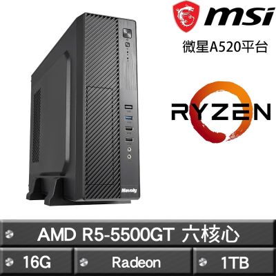 MSI微星 A520平台【陰陽分壘】R5-5500GT六核超值文書效能主機(16G/1TB)