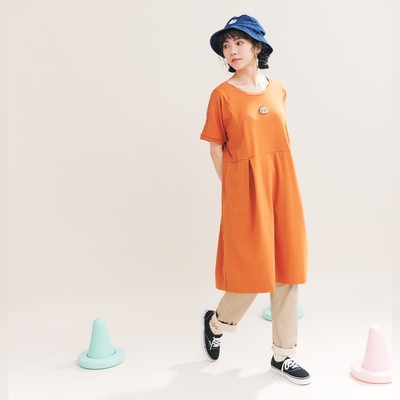 【Dailo】狗狗剪接連身短袖洋裝 藍 綠 桔 (魅力商品)