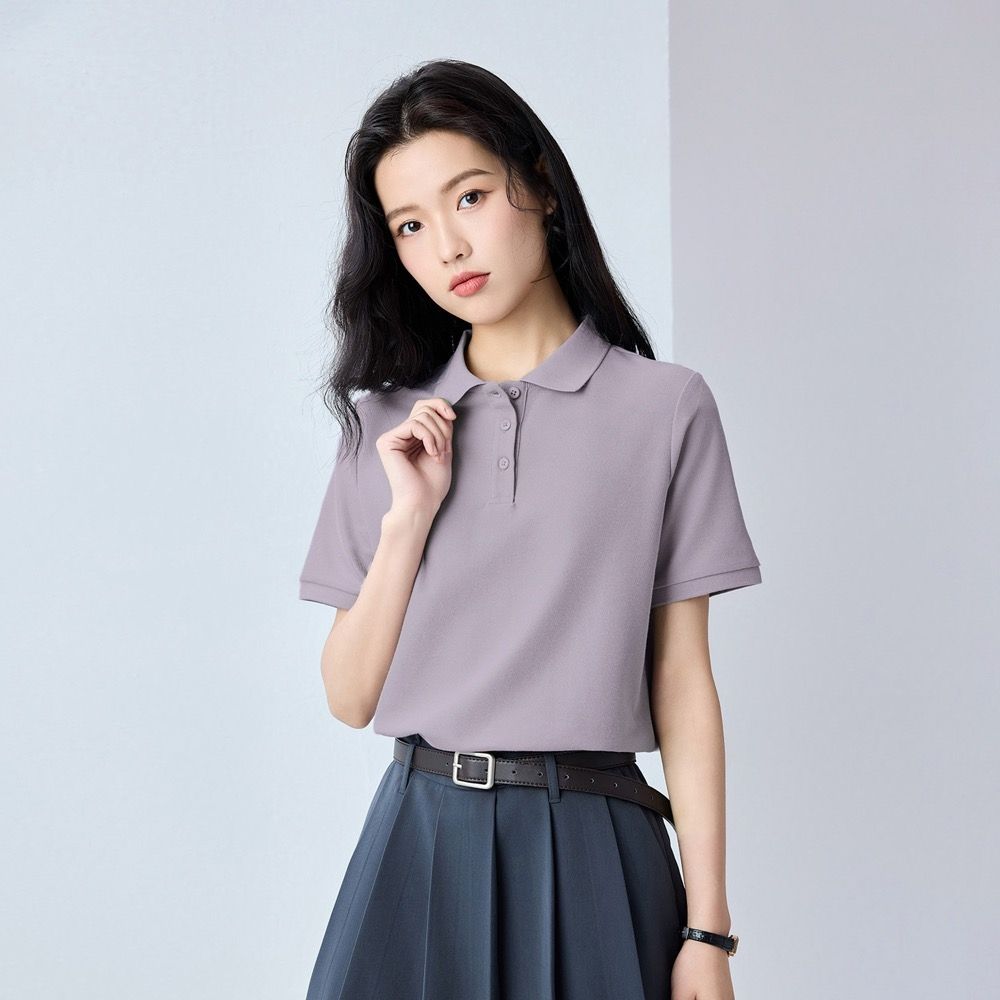 GIORDANO 女裝機能涼感抗UV短袖POLO衫【多色任選】 (14 極簡灰紫)