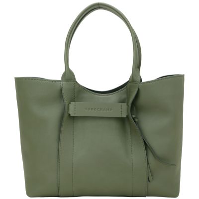 LONGCHAMP 3D 大型 壓紋小牛皮手提 肩背托特包(L/卡其綠)