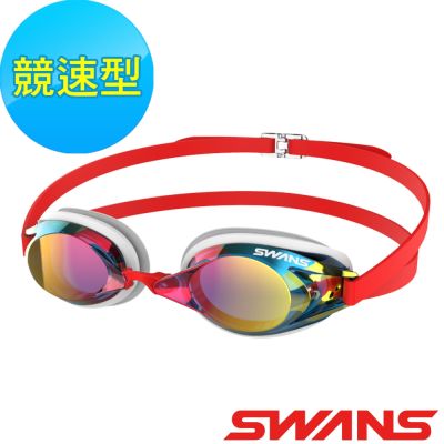 【SWANS 日本】成人競速泳鏡SR-2MEV鏡面/紅