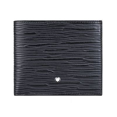 MONTBLANC 牛皮4810系列六角星LOGO 8卡式樹皮圖型多功能短夾(黑)