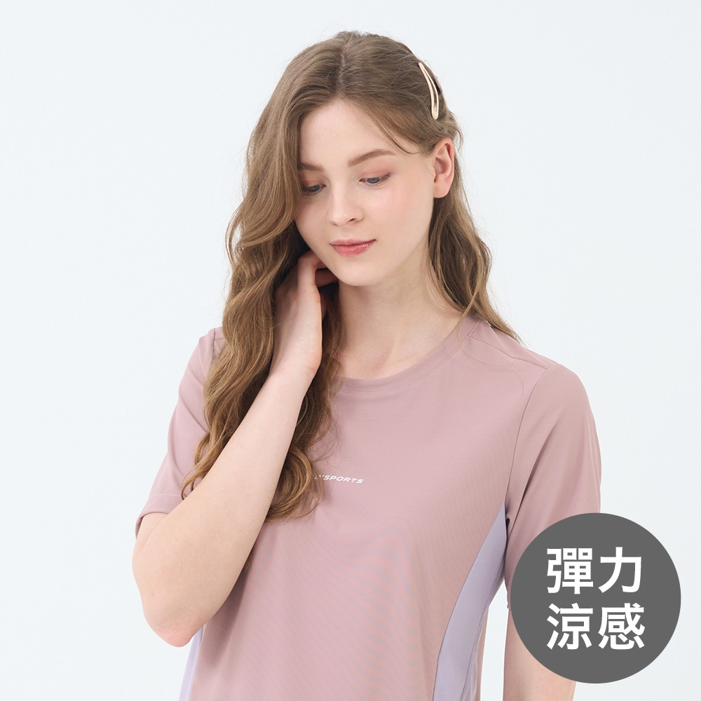 GIORDANO 女裝高彈力涼感拼接短袖上衣【多色任選】 (79 玫瑰紅)