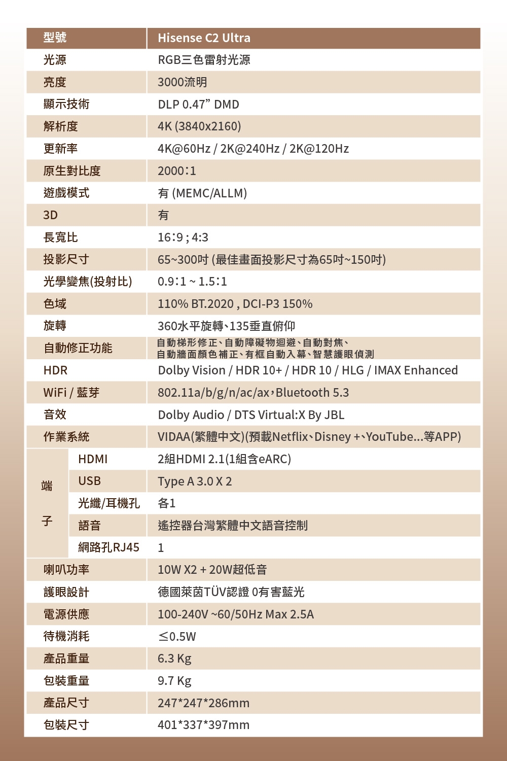 海信 Hisense C2 Ultra 4K 三雷射投影機 內建安卓TV系統