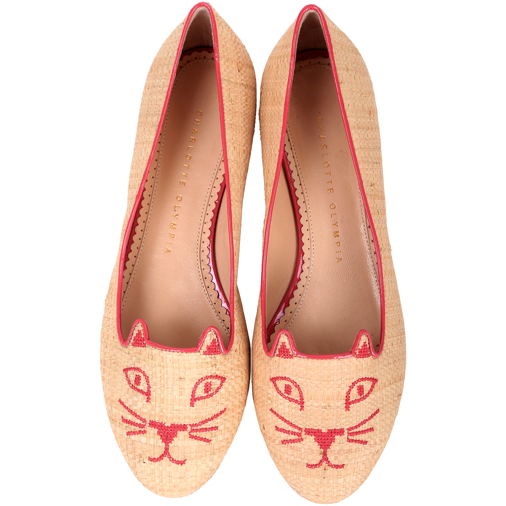 Charlotte Olympia Kitty 編織刺繡貓咪平底鞋(米黃色) | 精品服飾/鞋子