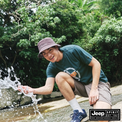 JEEP 男裝 品牌LOGO酷炫印刷純棉短袖T恤-藍綠色
