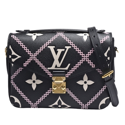 LV Louis Vuitton路易威登 M46028 POCHETTE METIS系列經典Empreinte皮革手提/斜背郵差包(黑色)