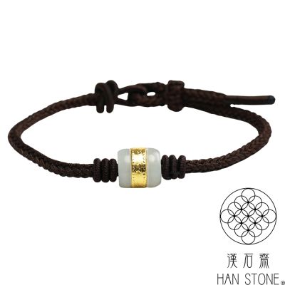 【漢石齋】天然和田玉 24K金箔路路通手繩 白玉(9*9*11mm)
