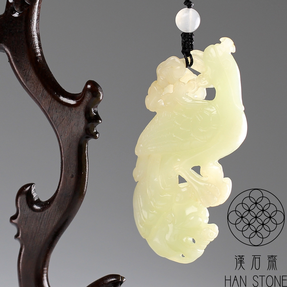 漢石齋】天然A貨和田白玉玄鳥鳳凰玉佩吊墜(36*75*12mm) | 漢石齋