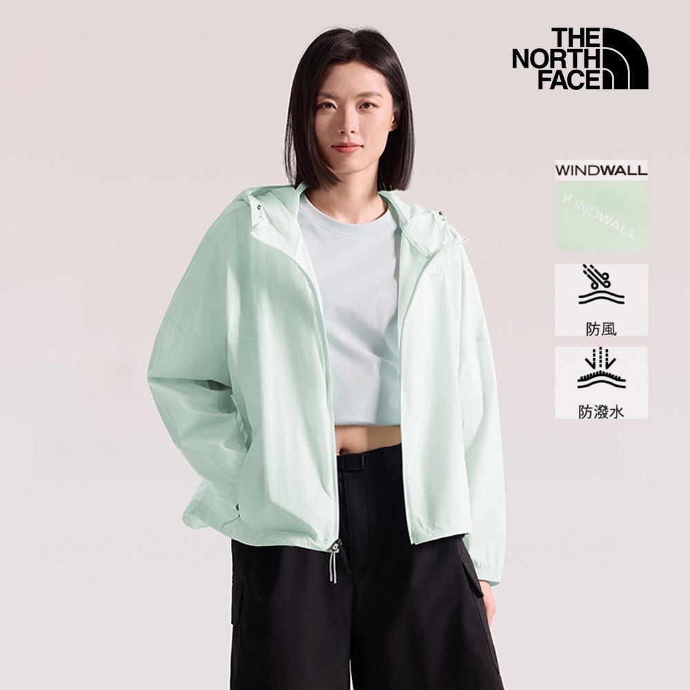 【The North Face 官方旗艦】北面女款綠色DWR防潑水防曬防風連帽外套｜8C52G70 抗UV