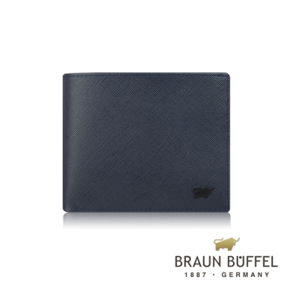 【BRAUN BUFFEL 德國小金牛】臺灣總代理 洛菲諾P-II 12卡中間翻透明窗短夾-藍色/BF347-317-NY