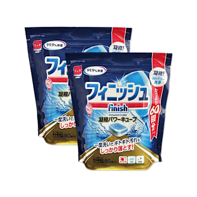 (2袋120入超值組)日本FINISH-MUSE洗碗機專用酵素雙結構除油污消臭濃縮洗碗錠60入/袋(軟水質去鈣防垢洗碗塊,碗盤餐具速乾亮潔,除食物殘渣咖啡漬,全機型適用)