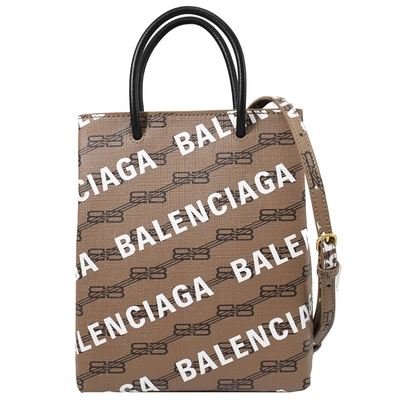 BALENCIAGA巴黎世家 BALENCIAGA 巴黎世家 BB Monogram 滿版LOGO印花造型手提斜背兩用紙袋包(淺棕色)