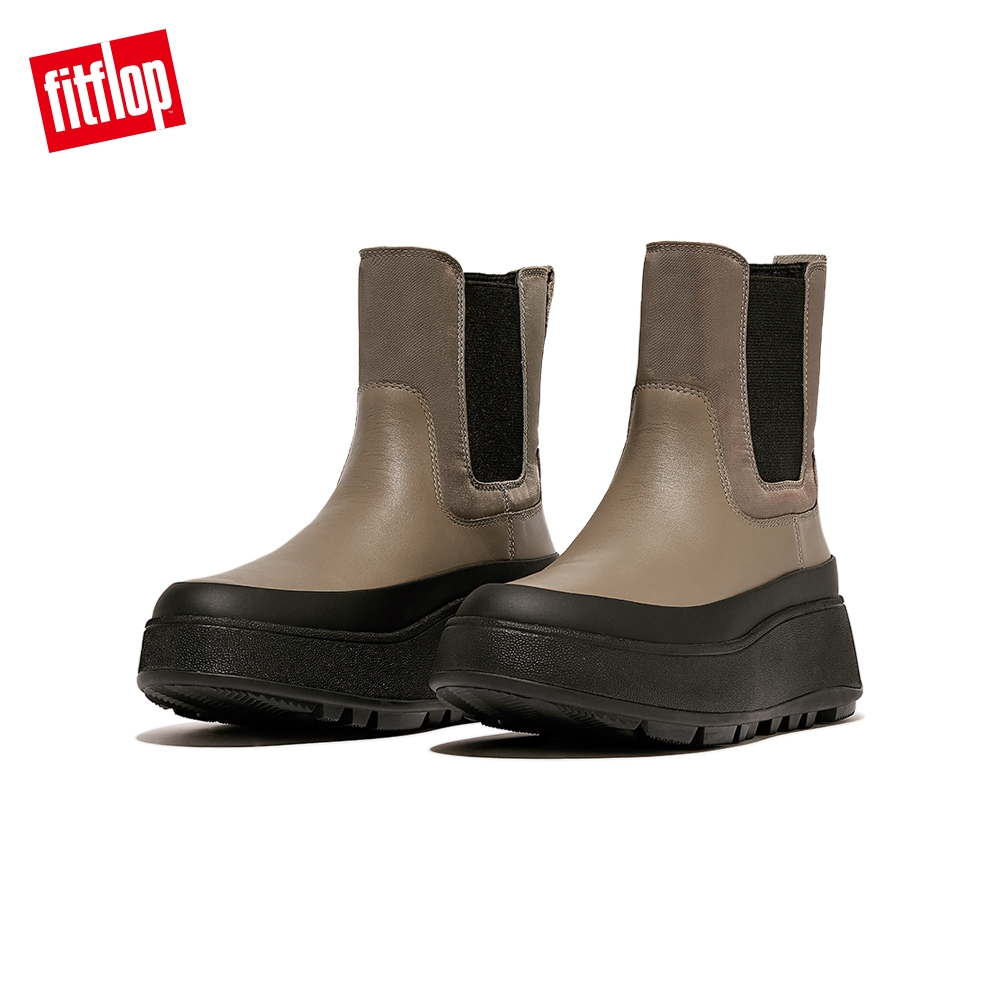 【FitFlop】F-MODE WATER-RESISTANT FLATFORM CHELSEA BOOTS異材質拼接厚底短靴(灰褐色) (灰褐色)