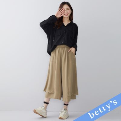 betty’s貝蒂思　雲朵邊刺繡雪紡寬褲(卡其)