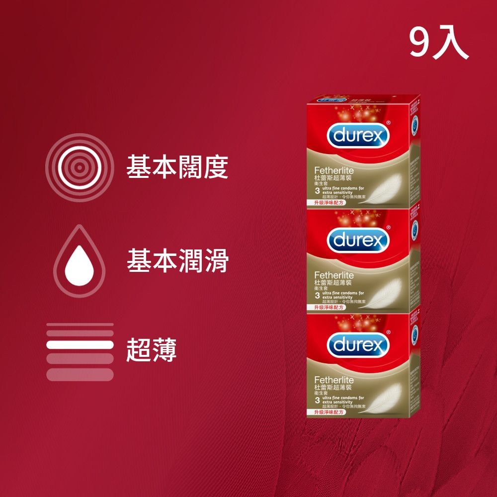 【Durex 杜蕾斯】超薄裝衛生套/保險套3盒(共9入)