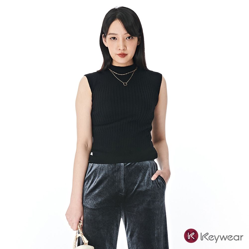 KeyWear奇威名品 高領簡約無袖針織上衣(共3色)-黑色