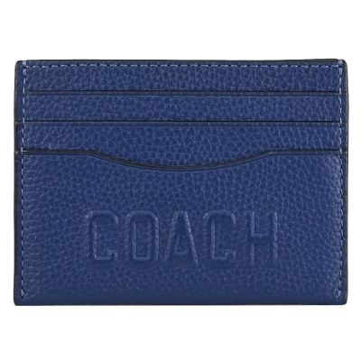COACH 品牌立體LOGO荔枝紋皮革卡夾(藍)