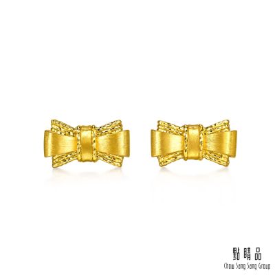 點睛品 雙層蝴蝶結 黃金耳環(一對) 【網路獨家款】