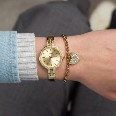 TIMEX 天美時 Aveline 28毫米 心型手鍊 腕錶 禮物套裝(金 TXTWG067900)
