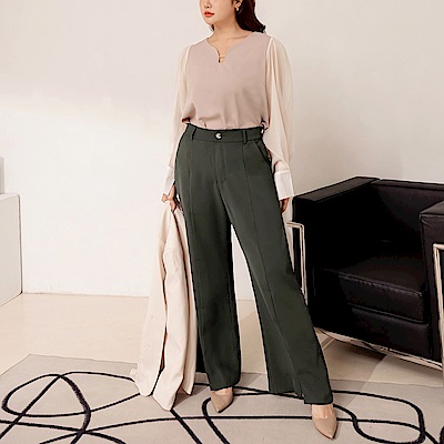 雲朵自訂款-後鬆緊前開衩修身西裝褲-OB大尺碼