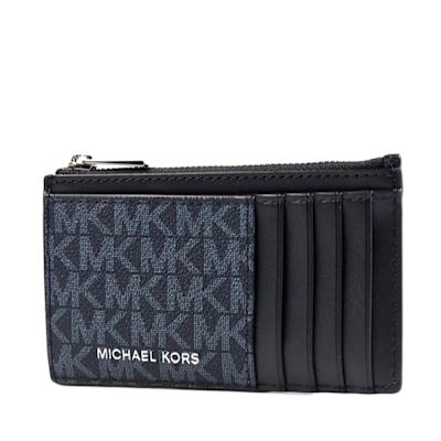 MICHAEL KORS 男款 緹花LOGO防刮證件/拉鍊零錢包-藍色
