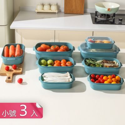 【荷生活】透明上蓋密封保鮮耐低溫收納盒 可微波易疊加分類儲存保鮮盒-小號3入組