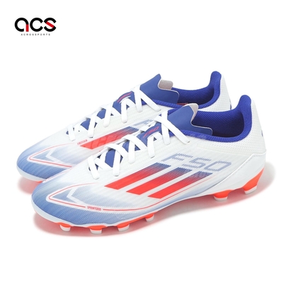 adidas 足球鞋 F50 League MG J 大童 女鞋 白 橘 藍 人造草皮 愛迪達 IF1370