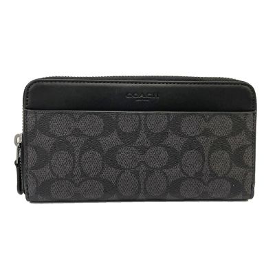 COACH 新款男款C LOGO前口袋ㄇ型拉鍊長夾(新款黑灰)